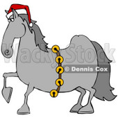 Clipart Illustration of a Handsome Gray Horse Decked Out In A Red Santa Hat And Golden Jingle Bells On Christmas © djart #26329