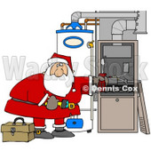 Clipart Illustration of Santa Bending Over And Repairing Wires In An Hvac System For Christmas © djart #26330