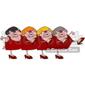 Clipart Illustration of Four Pink Lady Pigs In Dresses, Heels And Wigs, Kicking Their Legs Up While Dancing In A Chorus Line © djart #26331