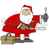 Clipart Illustration of Santa Standing By A Toolbox, Carrying A Flashlight And A Screwdriver, Looking To Do Home Repairs As A Christmas Gift © djart #26335