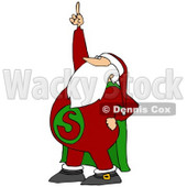 Clipart Illustration of Super Santa Wearing A Red Suit With A Green Cape, Pointing Upwards © djart #26589