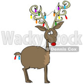 Clipart Illustration of Rudolph The Red Nosed Reindeer With Colorful Christmas Lights Decorating His Antlers And Tail © djart #27013