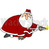 Clipart Illustration of Santa Claus Kneeling And Holding A Lit Match, Preparing To Light Something On Fire © djart #27014