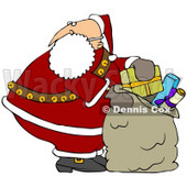 Clipart Illustration of Santa Claus Looking Over His Shoulder While Stuffing His Toy Sack Full Of Gifts © djart #27018