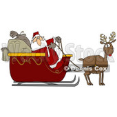 Clipart Illustration of Rudolph The Red Nosed Reindeer Pulling Santa Claus And His Heavy Toy Sacks In A Red Sleigh © djart #27020