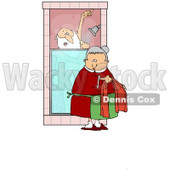 Clipart Illustration of Mrs Claus Bringing Santa A Towel While He Sings And Soaps Up In The Shower © djart #27256