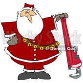 Clipart Illustration of Santa Claus In His Red Suit, Resting His Hand On Top Of A Pipe Wrench © djart #27257