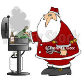 Clipart Illustration of Santa Holding A Hot Pat And Spatula While Grilling Food On A BBQ © djart #27261