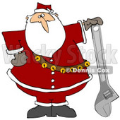Clipart Illustration of Santa Claus In His Red Suit, Resting His Hand On Top Of An Adjustable Wrench © djart #27321