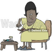 Clipart Illustration of a Diabetic Black Woman Sitting In A Chair At A Table And Pricking Her Finger With A Lancing Device For A Blood Sample © djart #27392