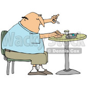 Clipart Illustration of a Diabetic White Man Sitting In A Chair At A Table And Pricking His Finger With A Lancing Device For A Blood Sample © djart #27393
