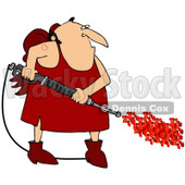 Clipart Illustration of a Chubby Cupid Man With A Red Heart Tattoo On His Arm, Operating A Power Washer, With Hearts Spraying Out Of The End © djart #27801