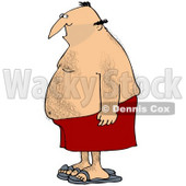 Clipart Illustration of a Chubby Hairy White Man In Profile, Wearing Red Shorts And Blue Sandals © djart #27827