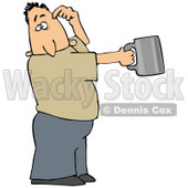 Clipart Illustration of a White Man Scratching His Head And Holding Out A Tin Cup, Hoping For Financial Assistance And Loans © djart #27828