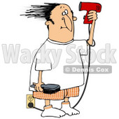 Clipart Illustration of a Man Standing By An Electrical Outlet, Holding A Brush And Blow Drying His Hair © djart #28224