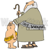 Clipart Illustration of a New Years Baby Boy Looking Up At An Old Man With A Cane © djart #28259