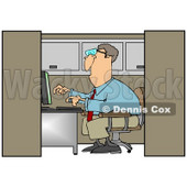 Clipart Illustration of a White Businessman Employee Working On A Computer In An Office Cubicle © djart #28670