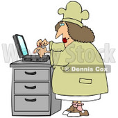 Clipart Illustration of a Chubby Female Chef In A Hat And Coat, Typing Her Recipes Into A Laptop And Putting Them On Her Internet Website © djart #28673