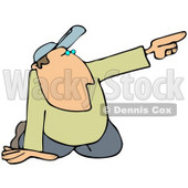 Clipart Illustration of a White Man In A Hat, Kneeling On The Ground And Pointing To The Right While Giving Someone Directions © djart #29048