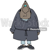Clipart Illustration of a Tired Black Man In Blue Pajamas, Slippers And A Robe, Standing And Facing Front © djart #29050