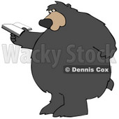 Clipart Illustration of a Big Bear Standing And Rubbing His Back While Reading A Book © djart #29248