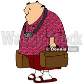 Clipart Illustration of a White Man Dressed In Red, Wearing A Camera Around His Neck And Carrying Luggage In An Airport © djart #29915