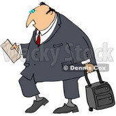 Clipart Illustration of a White Traveling Businessman Carrying His Plane Ticket And Pulling Rolling Luggage © djart #29918
