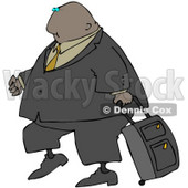 Clipart Illustration of a Black Businessman In A Suit, Pulling A Rolling Suitcase Behind Him © djart #29930