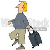 Clipart Illustration of a Blond White Man Walking Through An Airport, Pulling A Rolling Suitcase Behind © djart #29931