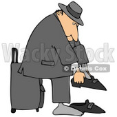 Clipart Illustration of a White Traveling Businessman Standing In Front Of His Suitcase And Putting His Shoes On © djart #29933
