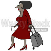 Clipart Illustration of a Sexy Black Woman In A Red Dress And Heels, Walking Through An Airport And Pulling Rolling Luggage Behind Her © djart #29934