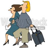 Clipart Illustration of a Brunette Woman And Blond Man Walking Together Through An Airport, With Rolling Luggage © djart #29938