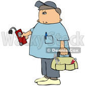 Clipart Illustration of a Service Technician From A Gas Company, Holding A Leak Detector, Wearing Shoe Covers And Carrying A Bag Of Hand Tools © djart #30273