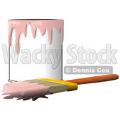 Clipart Illustration of a Wood Handled Paintbrush With Pink Paint On The Bristles, Resting In Front Of A Can Of Pink Paint © djart #30592
