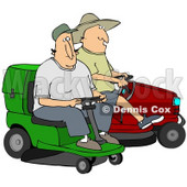 Clipart Illustration of Two Guys Operating Green And Red Riding Lawn Mowers © djart #30742