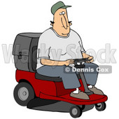 Clipart Illustration of a White Man Operating A Red Riding Lawn Mower While Landscaping © djart #30745