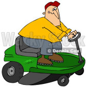 Clipart Illustration of a White Guy Biting His Lip While Steering A Green Riding Lawn Mower In A Race © djart #30802