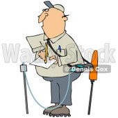Clipart Illustration of a White Guy Taking Notes While Inspecting A Gas Leak © djart #30876