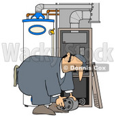 Clipart Illustration of a White Furnace Repair Man Bending Over While Working On A Piece © djart #31620