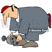 Clipart Illustration of a Male Mechanic In Coveralls, Bending Over To Lift An Auto Part © djart #31621