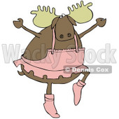 Clipart Illustration of a Masculine Moose Ballerina Dancing Ballet In A Pink Tutu, Up On Tippy Toes © djart #31837