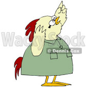 Clipart Illustration of a Shocked Chicken In A Green Shirt, Pointing Upwards © djart #32385
