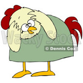 Clipart Illustration of a Scared Chicken In A Green Shirt, Bending Over And Covering Its Head © djart #32386