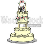 Clipart Illustration of a Bride And Groom Wedding Cake Topper Resting On The Upper Tier Of A Fancy Beige Floral Cake © djart #33543