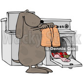 Clipart Illustration of a Spotted Brown Dog Pulling Warm Boxers Out Of A Dryer © djart #33888