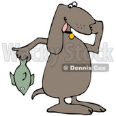 Clipart Illustration of a Brown Dog Holding A Stinky Dead Fish And Plugging His Nose © djart #33891