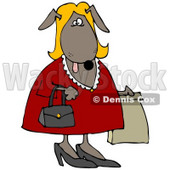 Clipart Illustration of a Blond Dog In A Red Dress, Carrying A Purse And A Bag While Shopping © djart #33892