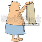 Clipart Illustration of a Man With A Hairy Chest And Balding Head, Wrapped In A Blue Towel, Holding Up A Clean Beige Towel © djart #33919
