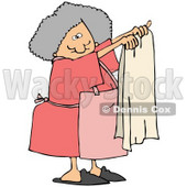 Clipart Illustration of a Gray Haired Lady In An Apron, Holding Up A Clean Beige Towel © djart #33920