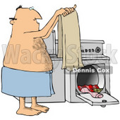 Clipart Illustration of a Hairy Man Wrapped In A Towel, Holding Up A Clean Towel In Front Of A Washer And Dryer While Doing Laundry © djart #33921